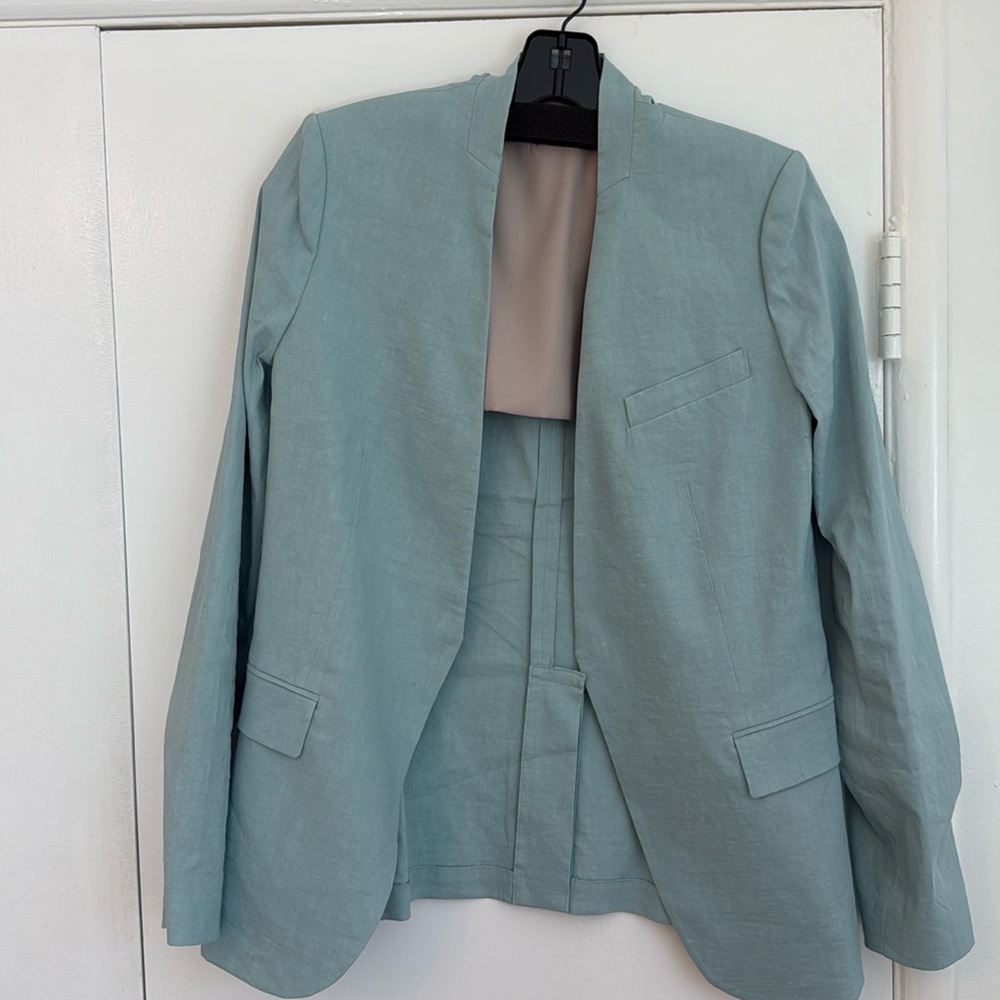 Theory Aqua Linen Blend Blazer